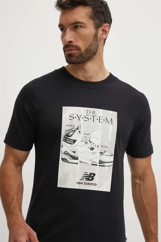 czarny New Balance t-shirt bawełniany