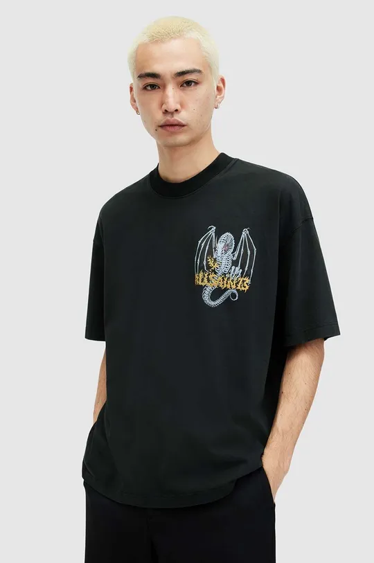 črna Bombažna kratka majica AllSaints DRAGONSKULL Moški