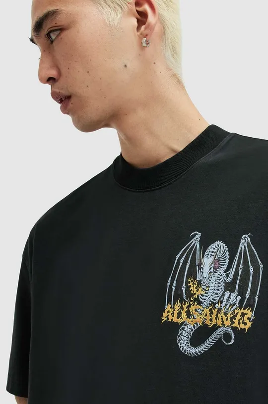 Bombažna kratka majica AllSaints DRAGONSKULL črna