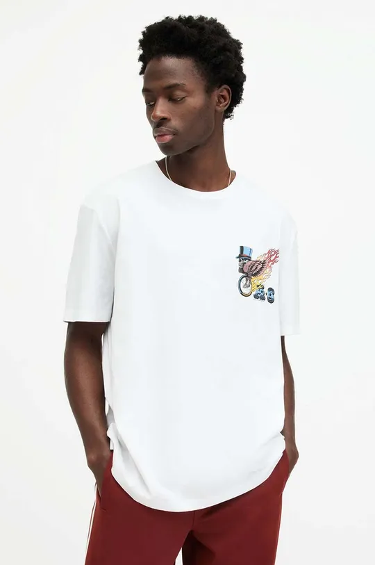 bela Bombažna kratka majica AllSaints ROLLER Moški