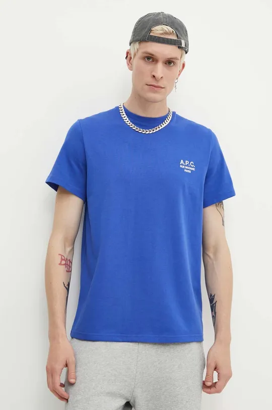 modrá Bavlnené tričko A.P.C. t-shirt raymond Pánsky
