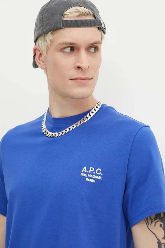 modrá Bavlnené tričko A.P.C. t-shirt raymond