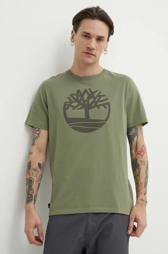 zelená Bavlnené tričko Timberland Pánsky