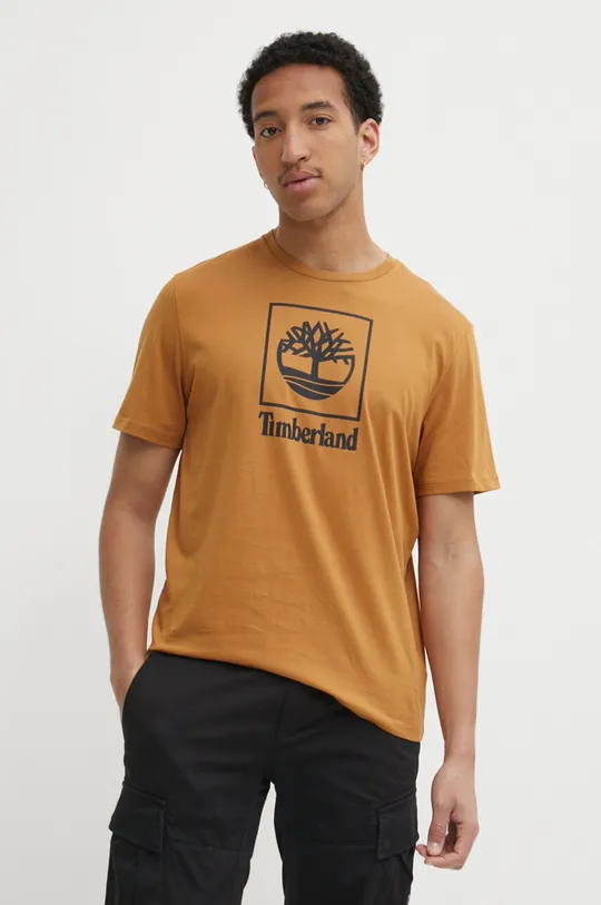 hnedá Bavlnené tričko Timberland