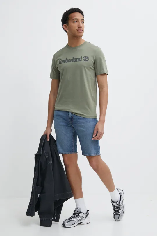 Βαμβακερό μπλουζάκι Timberland πράσινο