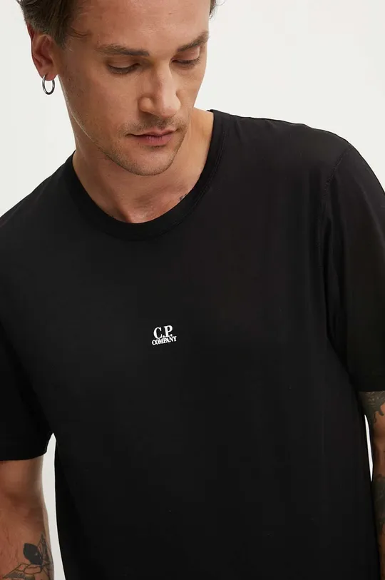 μαύρο Βαμβακερό μπλουζάκι C.P. Company Mercerized Jersey Logo Ανδρικά