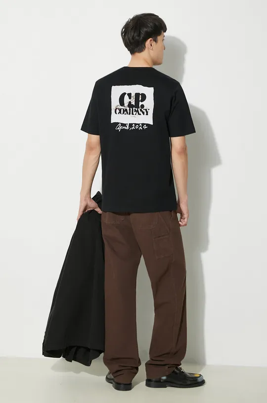 μαύρο Βαμβακερό μπλουζάκι C.P. Company Mercerized Jersey Twisted Graphic Ανδρικά