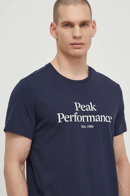 granatowy Peak Performance t-shirt bawełniany Męski