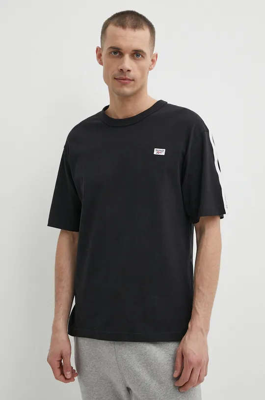 μαύρο Βαμβακερό μπλουζάκι Reebok Court Sport Ανδρικά