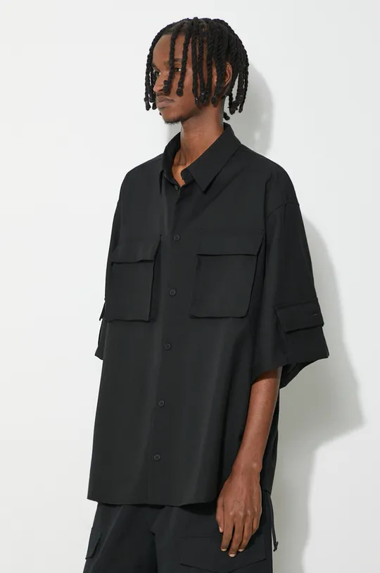 negru 032C camasa de lana Tailored Flap Pocket Shirt De bărbați
