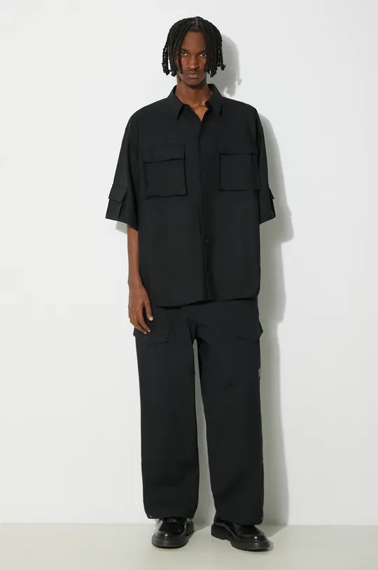 Vlnená košeľa 032C Tailored Flap Pocket Shirt čierna