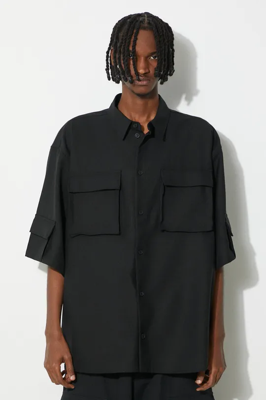 černá Vlněná košile 032C Tailored Flap Pocket Shirt