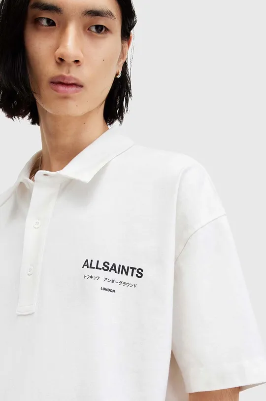 Pamučna polo majica AllSaints UNDERGROUND SS POLO bijela