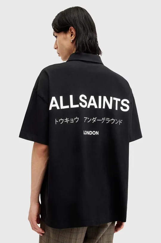 čierna Bavlnené polo tričko AllSaints UNDERGROUND SS POLO