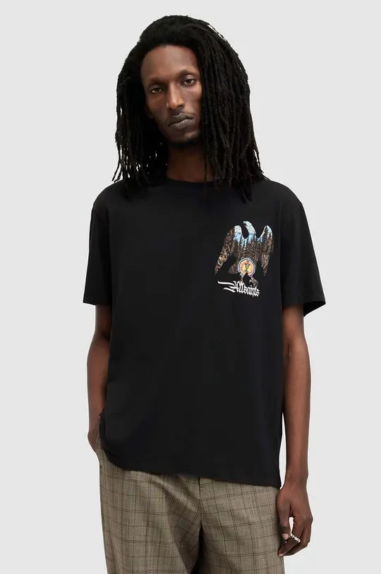чёрный Хлопковая футболка AllSaints EAGLE MOUNTAIN SS CR Мужской