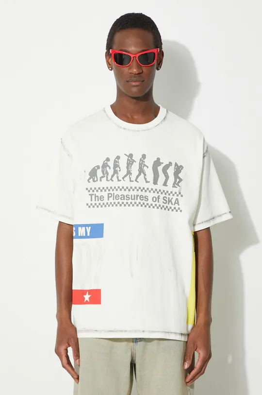 μπεζ Βαμβακερό μπλουζάκι PLEASURES Evolution Heavyweight T-Shirt Ανδρικά