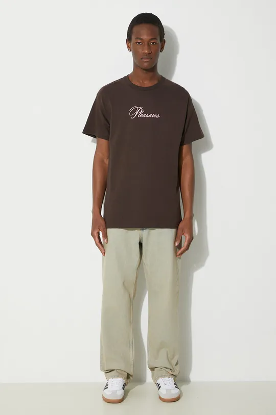 PLEASURES cotton t-shirt Stack brown