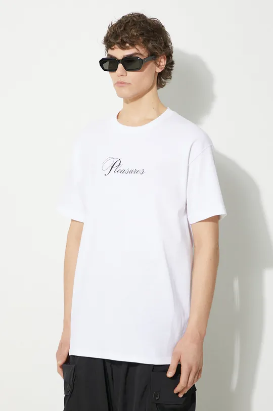 alb PLEASURES tricou din bumbac Stack T-Shirt