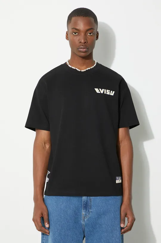 Bavlněné tričko Evisu Ribbon Daicock Printed černá