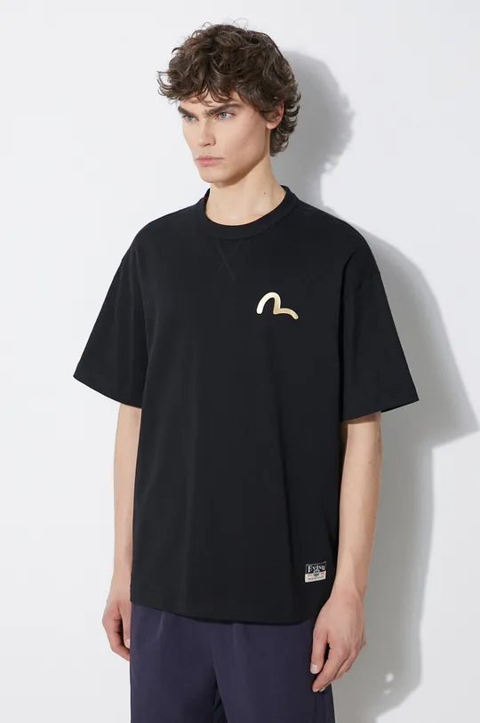 μαύρο Βαμβακερό μπλουζάκι Evisu Seagull Print + Kamon Appliqué Tee