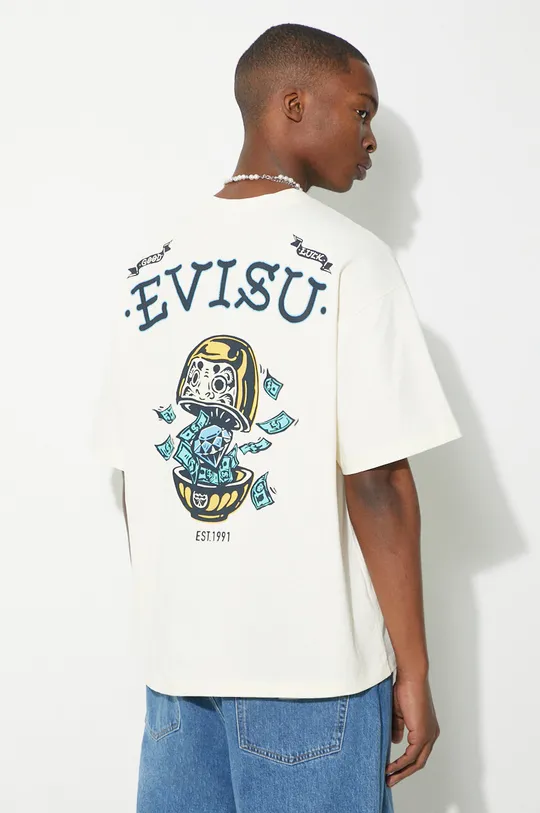 beige Evisu t-shirt in cotone Diamond/Daruma Printed Uomo