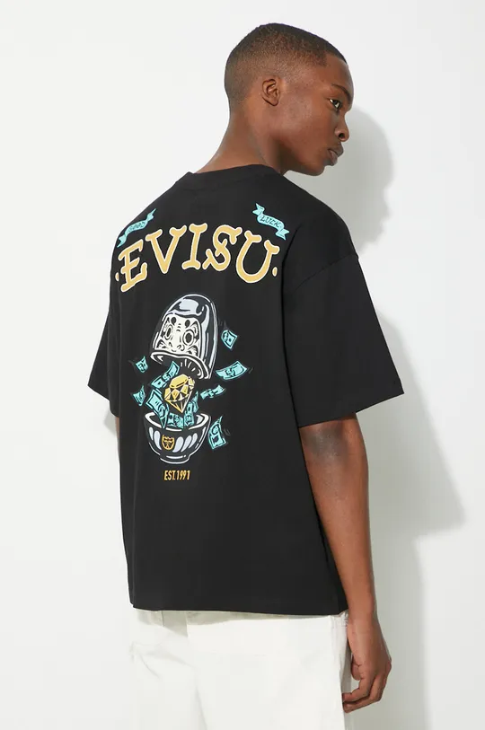 black Evisu cotton t-shirt Diamond/Daruma Printed Men’s