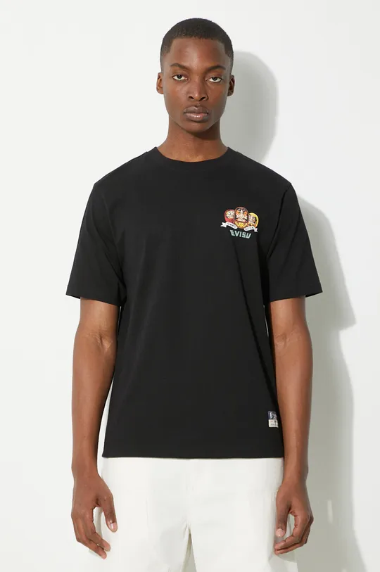 Evisu t-shirt bawełniany Four Suits Daruma Printed czarny