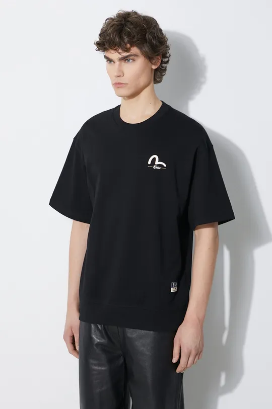 negru Evisu tricou din bumbac Evisu & Wave Print SS Sweatshirt