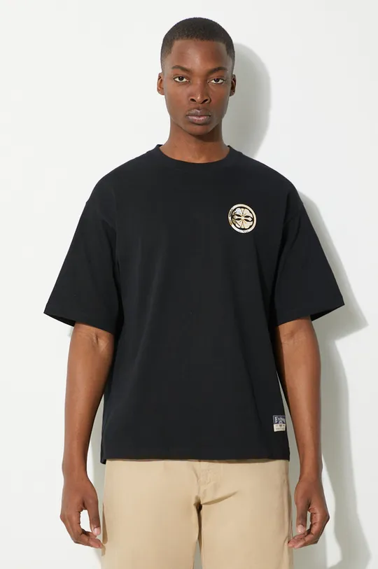 Βαμβακερό μπλουζάκι Evisu Kamon Print + Wave Daicock Print μαύρο