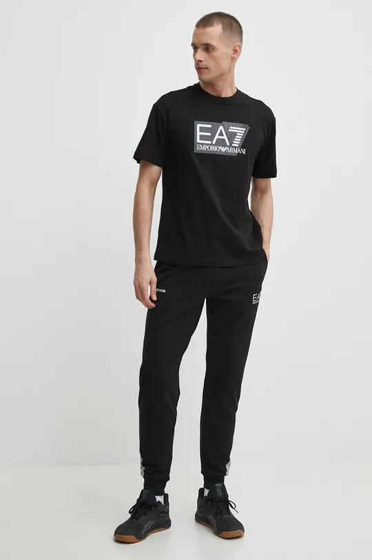 Bombažna kratka majica EA7 Emporio Armani črna
