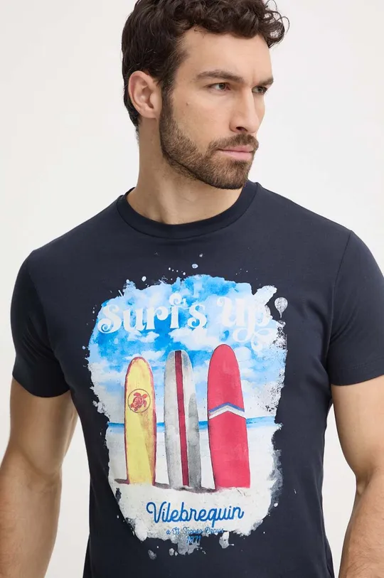 granatowy Vilebrequin t-shirt bawełniany PORTISOL Męski