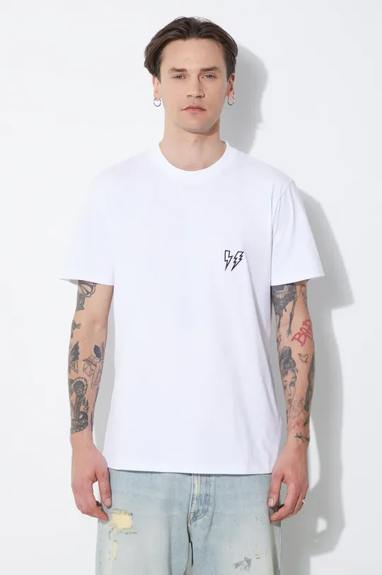 biały Neil Barrett t-shirt bawełniany Slim Double Bolt Męski