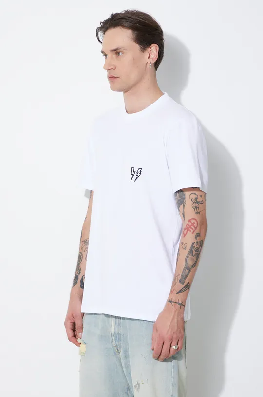 bianco Neil Barrett t-shirt in cotone Slim Double Bolt