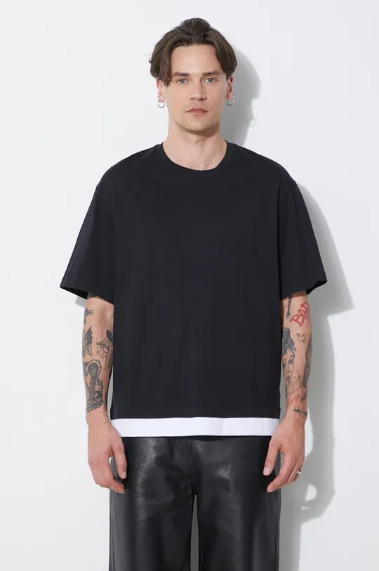 czarny Neil Barrett t-shirt bawełniany Slim Dropped Shoulder Bicolor Męski