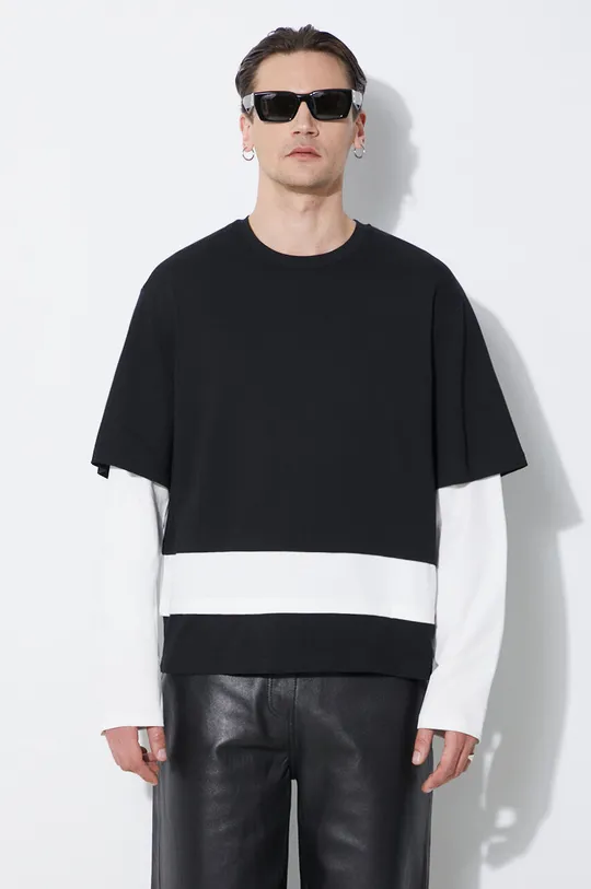 černá Bavlněné tričko s dlouhým rukávem Neil Barrett Triple Layer Ready-Style Crew Neck