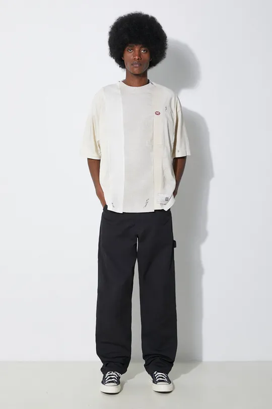 Maison MIHARA YASUHIRO t-shirt bawełniany Vertical Switching beżowy