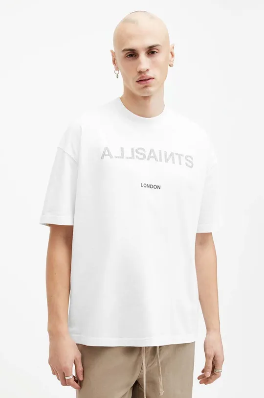 білий Бавовняна футболка AllSaints CUTOUT SS CREW Чоловічий