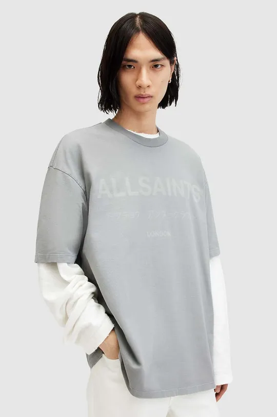 sivá Bavlnené tričko AllSaints LASER SS CREW Pánsky