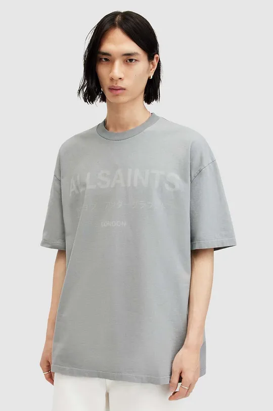 siva Bombažna kratka majica AllSaints LASER SS CREW