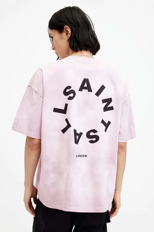 ροζ Βαμβακερό μπλουζάκι AllSaints TIERRA TD SS CREW