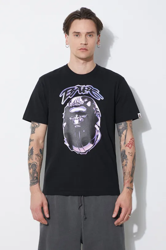 чёрный Хлопковая футболка A Bathing Ape Ape Head Graffiti Tee Мужской