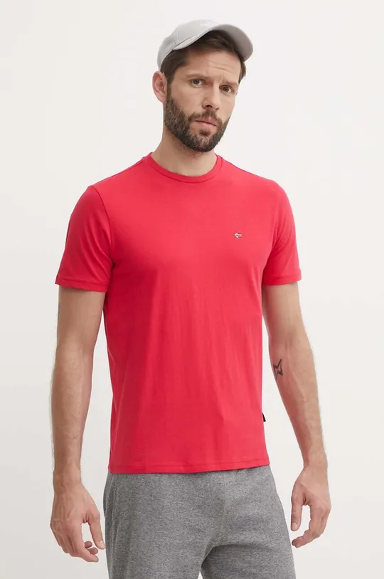 κόκκινο Βαμβακερό μπλουζάκι Napapijri SALIS Ανδρικά