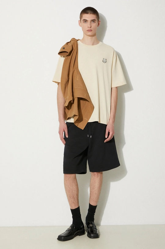 Maison Kitsuné t-shirt bawełniany Bold Fox Head Patch Oversize Tee Shirt LM00107KJ0119 beżowy AA00