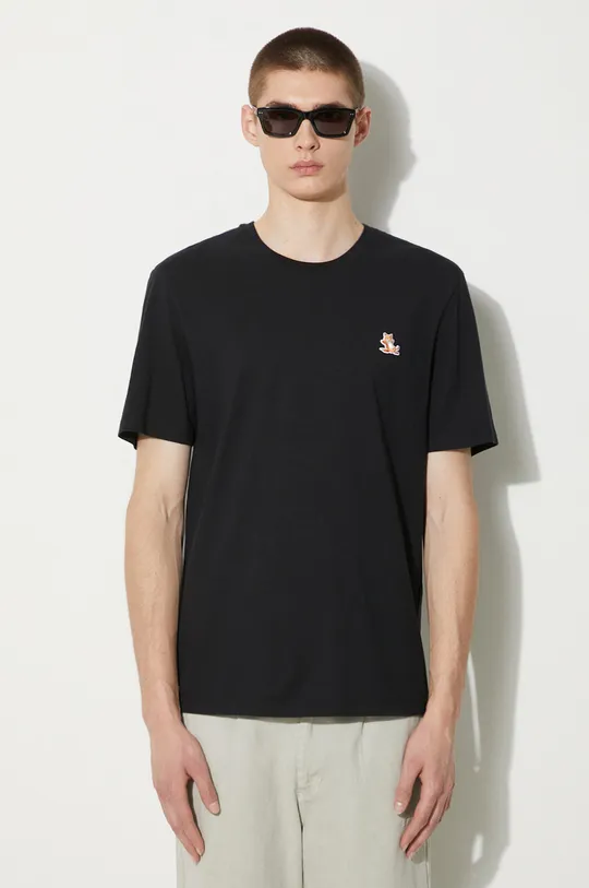 czarny Maison Kitsuné t-shirt bawełniany Chillax Fox Patch Regular Tee Shirt