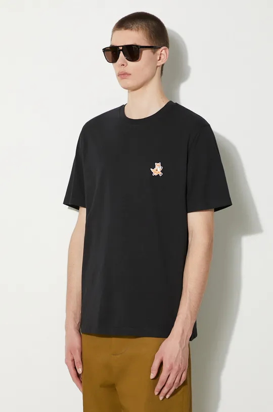 czarny Maison Kitsuné t-shirt bawełniany Speedy Fox Patch Comfort Tee Shirt