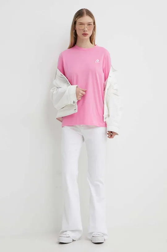Βαμβακερό μπλουζάκι Converse ροζ