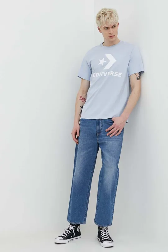 Bombažna kratka majica Converse modra