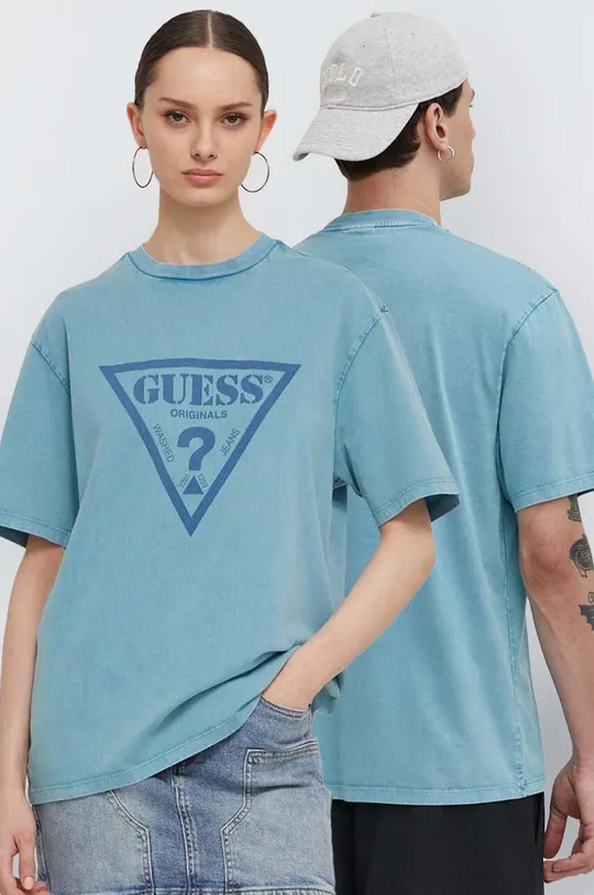 μπλε Βαμβακερό μπλουζάκι Guess Originals Unisex