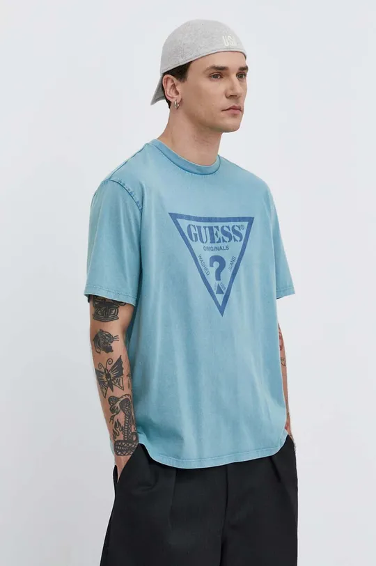 modrá Bavlnené tričko Guess Originals