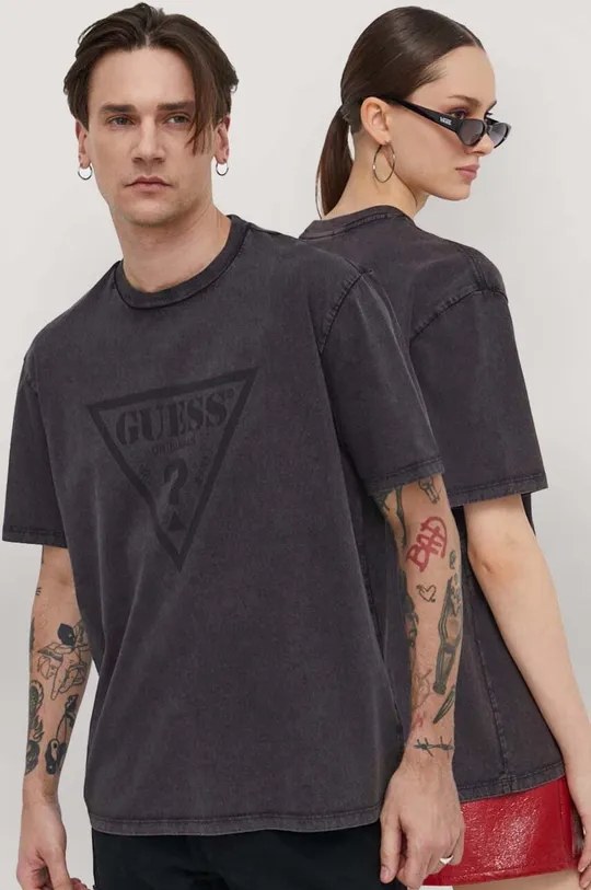μαύρο Βαμβακερό μπλουζάκι Guess Originals Unisex